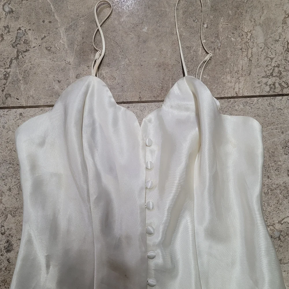 Vintage 90s Victoria’s Secret Gold Label Satin Bridal Slip Mini Dress Ivory - Picture 7 of 12